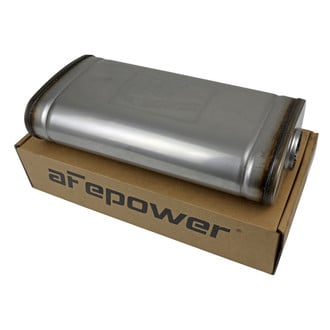 aFe® 49M30019 - Mach Force XP™ 304 SS Oval Exhaust Muffler (2.5" Center ID, 2.5" Offset OD, 18" Length)