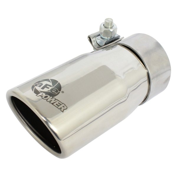 aFe® - Mach Force XP™ 304 SS Round Rolled Edge Angle Cut Single-Wall Polished Exhaust Tip with Laser Etched Logo