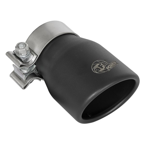 aFe® - Mach Force XP™ 409 SS Round Rolled Edge Angle Cut Single-Wall Black Exhaust Tip with Laser Etched Logo