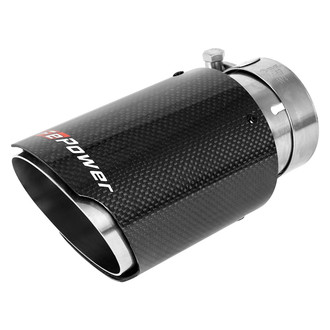 aFe® - Mach Force XP™ 304 SS Round Non-Rolled Edge Angle Cut Clamp-On Double-Wall Carbon Fiber Exhaust Tip with Laser Etched Logo (2.5" Inlet, 3.5" Outlet, 7" Length)