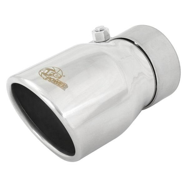 aFe® - Mach Force XP™ 304 SS Round Rolled Edge Angle Cut Single-Wall Polished Exhaust Tip with Laser Etched Logo