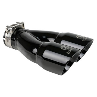 Takeda® - 304 SS Round Angle Cut Clamp-On Dual Black Exhaust Tip (2.5" Inlet, 3" Outlet, 9.5" Length)