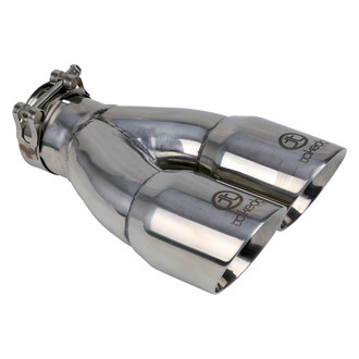 Takeda® - 304 SS Round Angle Cut Clamp-On Dual Polished Exhaust Tip (2.5" Inlet, 3" Outlet, 9.5" Length)