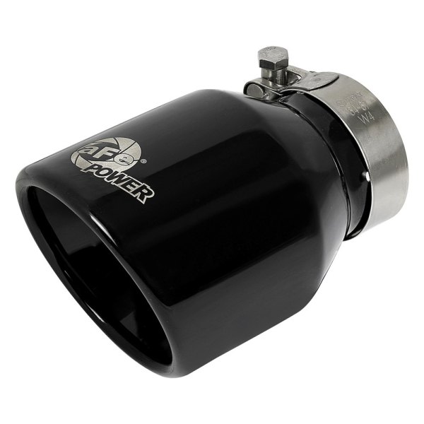 aFe® - Mach Force XP™ 304 SS Round Rolled Edge Angle Cut Double-Wall High Gloss Black Exhaust Tip with Laser Etched Logo