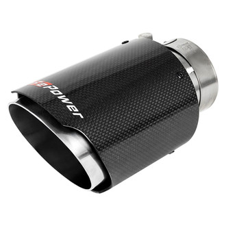 aFe® - Mach Force XP™ 304 SS Round Non-Rolled Edge Angle Cut Clamp-On Double-Wall Carbon Fiber Exhaust Tip with Laser Etched Logo (2.5" Inlet, 4" Outlet, 7" Length)