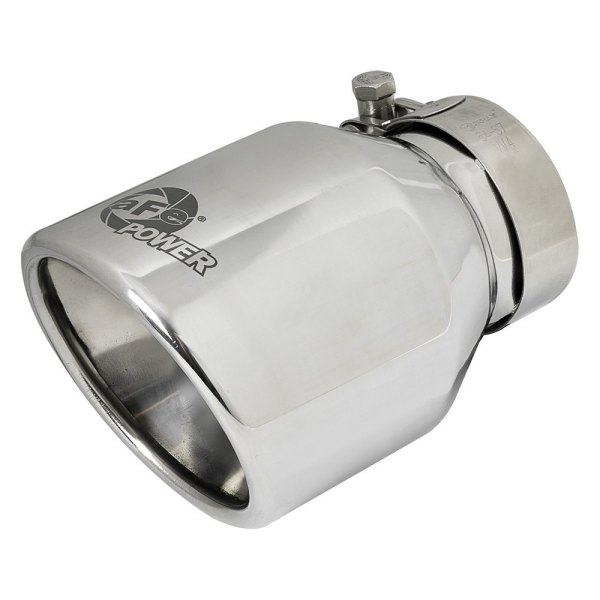 aFe® - Mach Force XP™ 304 SS Round Rolled Edge Angle Cut Double-Wall Polished Exhaust Tip with Laser Etched Logo