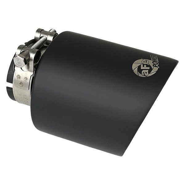 aFe® - Mach Force XP™ 304 SS Round Angle Cut Satin Black Ceramic Coated Exhaust Tip with Laser Etched Logo