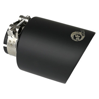 aFe® - Mach Force XP™ 304 SS Round Angle Cut Bolt-On Satin Black Ceramic Coated Exhaust Tip with Laser Etched Logo (2.5" Inlet, 4" Outlet, 7" Length)