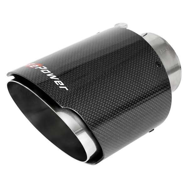 aFe® - Mach Force XP™ 304 SS Round Non-Rolled Edge Angle Cut Double-Wall Carbon Fiber Exhaust Tip with Laser Etched Logo