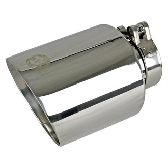 aFe® - Mach Force XP™ 304 SS Round Angle Cut Bolt-On Polished Exhaust Tip with Laser Etched Logo (2.5" Inlet, 4.5" Outlet, 7" Length)
