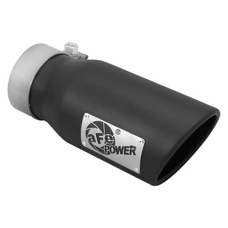 aFe® - Mach Force XP™ 409 SS Round Angle Cut Bolt-On Black Exhaust Tip with Laser Cut Logo (3" Inlet, 4" Outlet, 9" Length)