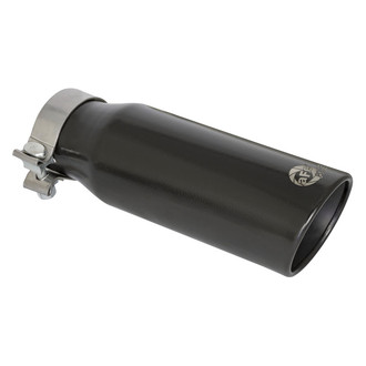 aFe® - Mach Force XP™ 409 SS Round Angle Cut Bolt-On Black Exhaust Tip with Laser Etched Logo (3" Inlet, 4" Outlet, 12" Length)