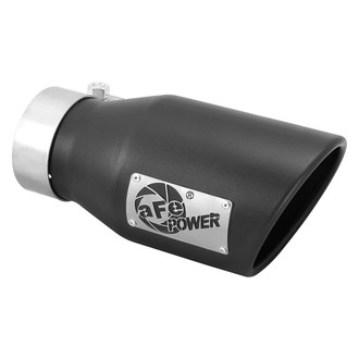 aFe® - Mach Force XP™ 409 SS Passenger Side Round Angle Cut Bolt-On Black Exhaust Tip with Laser Cut Logo (3" Inlet, 4.5" Outlet, 9" Length)