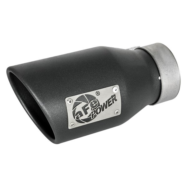 aFe® - Mach Force XP™ Driver Side 304 SS Round Angle Cut High Temp Metallic Black Exhaust Tip with Laser Cut Logo