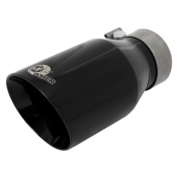 aFe® - Mach Force XP™ 304 SS Round Non-Rolled Edge Angle Cut Double-Wall High Gloss Black Exhaust Tip with Laser Etched Logo