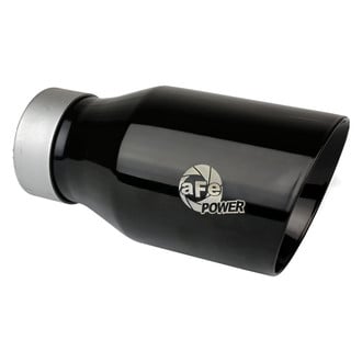 aFe® - Mach Force XP™ 304 SS Round Angle Cut Clamp-On Black Exhaust Tip with Laser Etched Logo (3" Inlet, 4.5" Outlet, 9" Length)