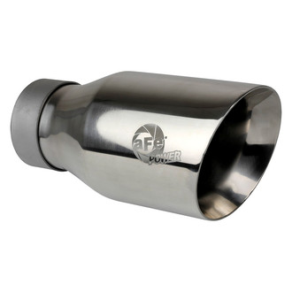 aFe® - Mach Force XP™ 304 SS Round Angle Cut Clamp-On Polished Exhaust Tip with Laser Etched Logo (3" Inlet, 4.5" Outlet, 9" Length)