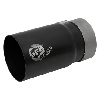 aFe® - Mach Force XP™ 304 SS Round Straight Cut Bolt-On Black Exhaust Tip with Laser Etched Logo (3.5" Inlet, 4" Outlet, 7" Length)