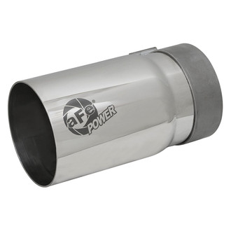 aFe® - Mach Force XP™ 304 SS Round Straight Cut Bolt-On Polished Exhaust Tip with Laser Etched Logo (3.5" Inlet, 4" Outlet, 7" Length)