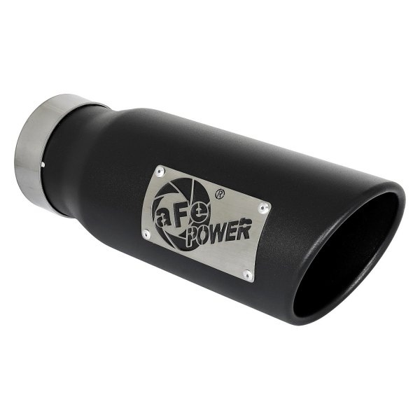 aFe® - Mach Force XP™ 409 SS Round Angle Cut Black Exhaust Tip with Silver Laser Cut Logo