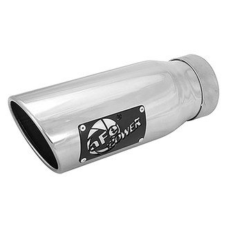 aFe® - Mach Force XP™ Stainless Steel Round Angle Cut Bolt-On Polished Exhaust Tip with Laser Cut Logo (3.5" Inlet, 4.5" Outlet, 12" Length)