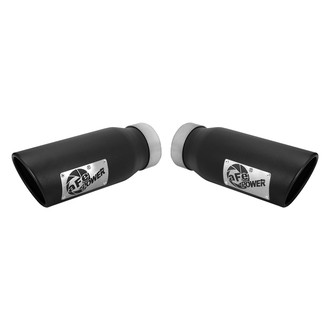 aFe® - Mach Force XP™ 409 SS Round Rolled Edge Angle Cut Clamp-On Single-Wall Black Exhaust Tip (3.5" Inlet, 4.5" Outlet, 12" Length)