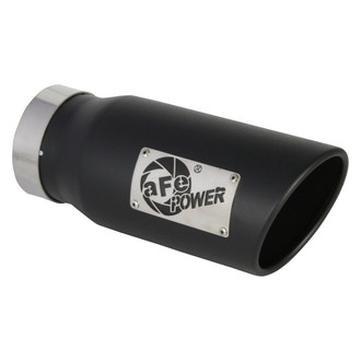 aFe® - Mach Force XP™ 409 SS Passenger Side Round Angle Cut Bolt-On Black Exhaust Tip with Laser Cut Logo (4" Inlet, 5" Outlet, 12" Length)