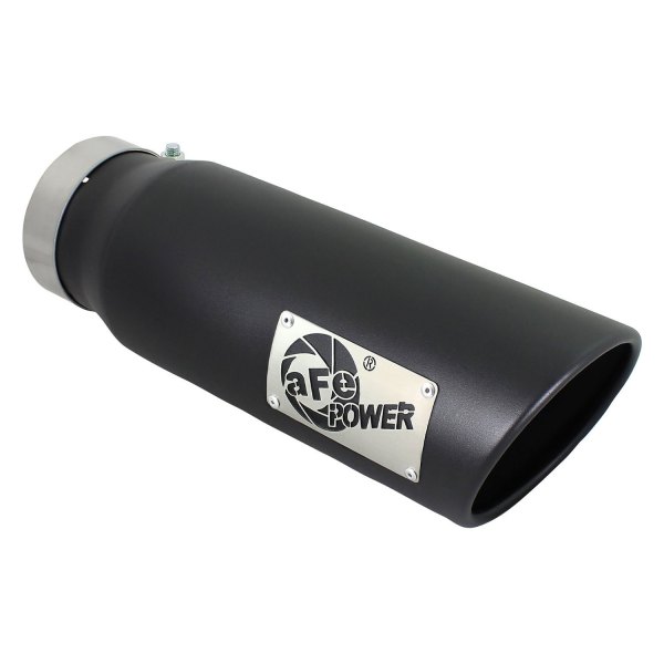 aFe® - Mach Force XP™ Passenger Side 409 SS Round Angle Cut Black Exhaust Tip with Laser Cut Logo