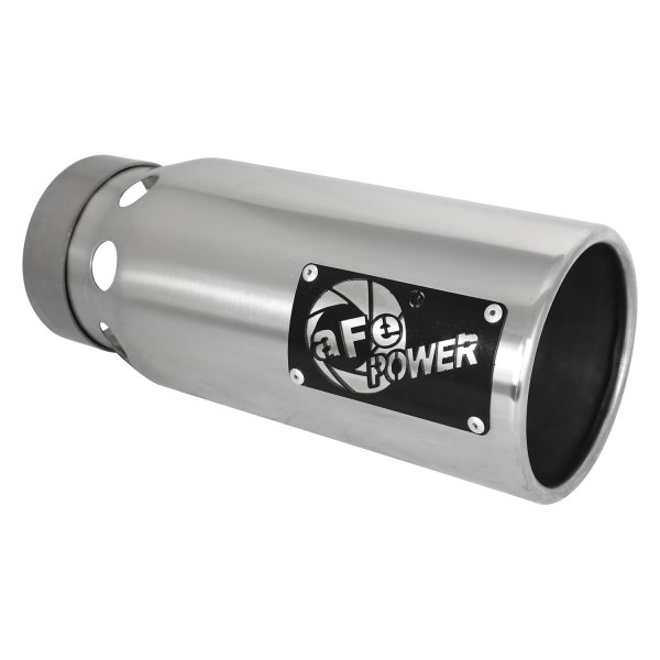 aFe® - Saturn Series™ Passenger Side 304 SS Round Intercooled Straight Cut Polished Exhaust Tip with Laser Cut Logo