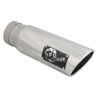 aFe® - Mach Force XP™ 304 SS Passenger Side Round Angle Cut Bolt-On Polished Exhaust Tip with Laser Cut Logo (4" Inlet, 5" Outlet, 15" Length)