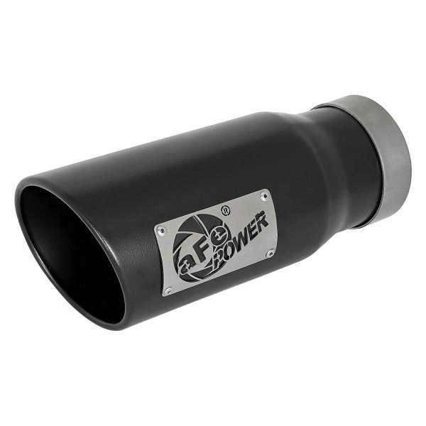 aFe® - Mach Force XP™ Driver Side 409 SS Round Angle Cut Black Exhaust Tip with Laser Cut Logo