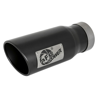 aFe® - Mach Force XP™ 409 SS Driver Side Round Angle Cut Bolt-On Black Exhaust Tip with Laser Cut Logo (4" Inlet, 5" Outlet, 12" Length)