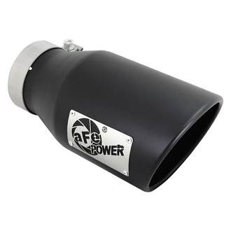 aFe® - Mach Force XP™ 409 SS Passenger Side Round Angle Cut Bolt-On Black Exhaust Tip with Laser Cut Logo (4" Inlet, 6" Outlet, 12" Length)