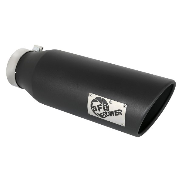 aFe® - Mach Force XP™ Passenger Side 409 SS Round Angle Cut Black Exhaust Tip with Laser Cut Logo