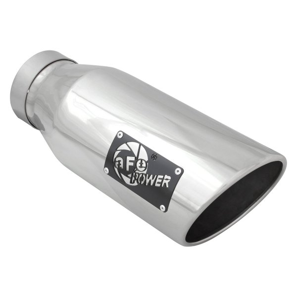 aFe® - Mach Force XP™ Passenger Side 304 SS Round Angle Cut Polished Exhaust Tip with Laser Cut Logo