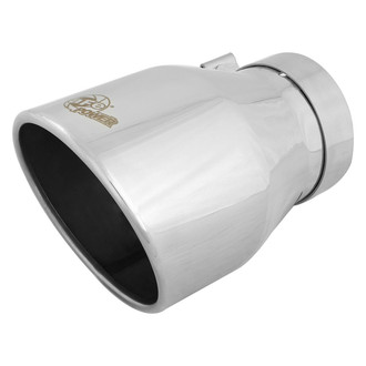 aFe® - Mach Force XP™ 304 SS Round Angle Cut Bolt-On Polished Exhaust Tip with Laser Cut Logo (4" Inlet, 6" Outlet, 9" Length)