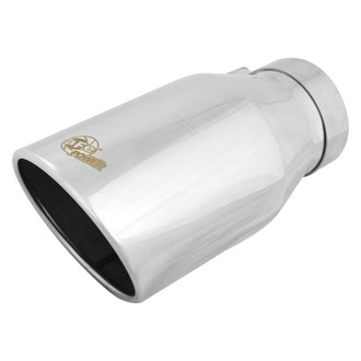 aFe® - Mach Force XP™ 304 SS Round Angle Cut Bolt-On Polished Exhaust Tip with Laser Etched Logo (4" Inlet, 6" Outlet, 12" Length)