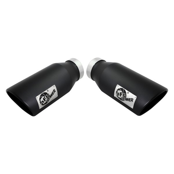aFe® - Mach Force XP™ 409 SS Round Angle Cut Black Exhaust Tips with Laser Cut Logo