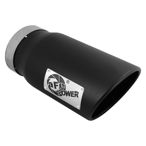 aFe® - Mach Force XP™ 409 SS Round Angle Cut Black Exhaust Tip with Laser Cut Logo