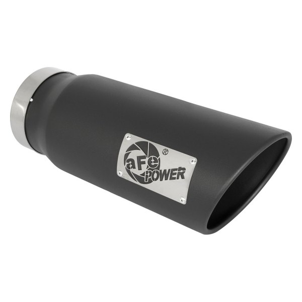 aFe® - Mach Force XP™ 409 SS Round Angle Cut Matte Black Exhaust Tip with Laser Cut Logo