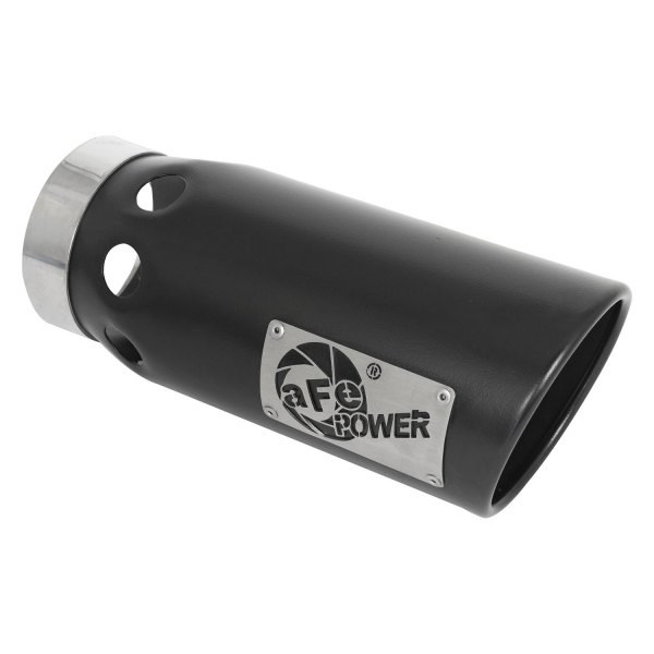aFe® - Mach Force XP™ Passenger Side 409 SS Round Intercooled Angle Cut Black Exhaust Tip with Laser Cut Logo