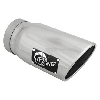aFe® - Mach Force XP™ 304 SS Round Angle Cut Bolt-On Polished Exhaust Tip with Laser Cut Logo (5" Inlet, 6" Outlet, 12" Length)