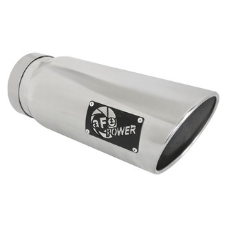 aFe® - Mach Force XP™ 304 SS Round Angle Cut Bolt-On Polished Exhaust Tip with Laser Cut Logo (5" Inlet, 6" Outlet, 15" Length)