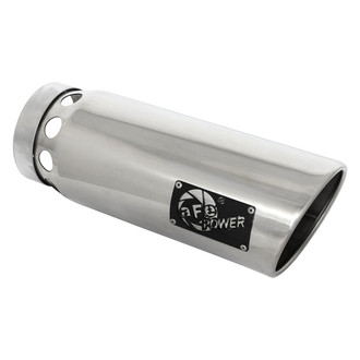 aFe® - Mach Force XP™ 304 SS Passenger Side Round Intercooled Angle Cut Bolt-On Polished Exhaust Tip with Laser Cut Logo (5" Inlet, 6" Outlet, 16" Length)