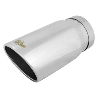aFe® - Mach Force XP™ 304 SS Round Angle Cut Bolt-On Polished Exhaust Tip with Laser Etched Logo (5" Inlet, 6" Outlet, 12" Length)