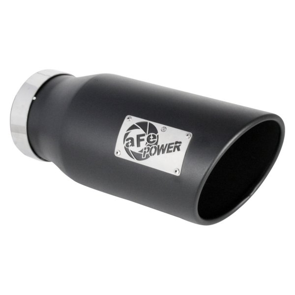 aFe® - Mach Force XP™ Driver Side 409 SS Round Angle Cut Black Exhaust Tip with Laser Cut Logo