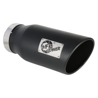 aFe® - Mach Force XP™ 409 SS Driver Side Round Angle Cut Bolt-On Black Exhaust Tip with Laser Cut Logo (5" Inlet, 7" Outlet, 15" Length)