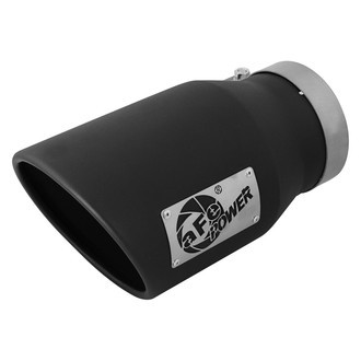 aFe® - Mach Force XP™ 409 SS Driver Side Round Angle Cut Bolt-On Black Exhaust Tip with Laser Cut Logo (5" Inlet, 7" Outlet, 12" Length)