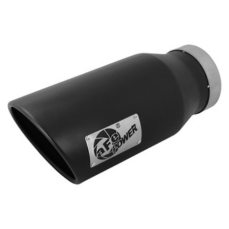 aFe® - Mach Force XP™ 409 SS Passenger Side Round Angle Cut Bolt-On Black Exhaust Tip with Laser Cut Logo (5" Inlet, 7" Outlet, 15" Length)