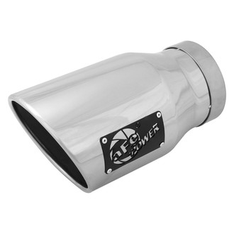 aFe® - Mach Force XP™ 304 SS Driver Side Round Angle Cut Bolt-On Polished Exhaust Tip with Laser Cut Logo (5" Inlet, 7" Outlet, 12" Length)